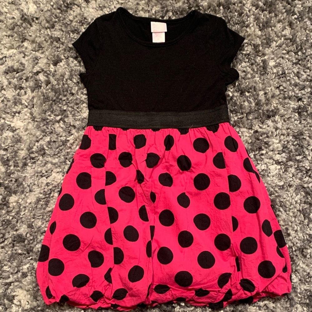 Girls’ Black and Hot Pink Polka Dot Dress